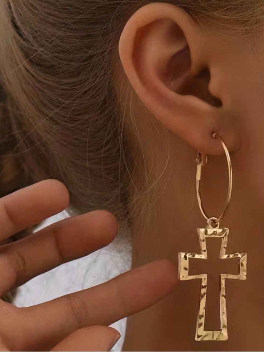 Gold Cross Hoop Earrings - Stylish Women's Jewelry